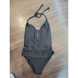 Hollister Open Back One Piece Swimsuit Black Small